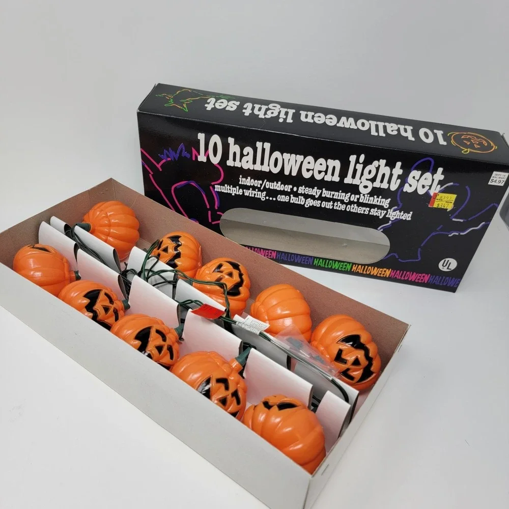 Vintage Walmart String Of 10 Halloween Jack O Lantern Pumpkin Lights - Tested